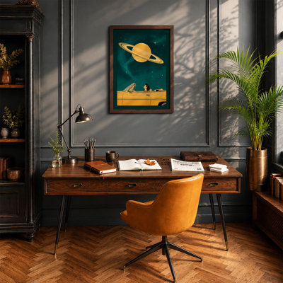 Saturn and the Yellow Convertible Retro - Framed Print