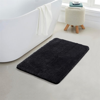 Ensemble de 2 tapis de salle de bain en microfibre noir (17 x 24 et 20 x 32) - Tapis de bain épais et antidérapant, lavables à la machine pour le plancher de la salle de bain, la baignoire et la douche