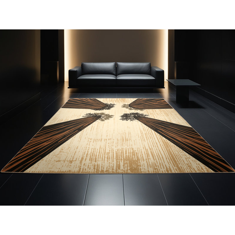 Tapis beige rustique lavable à la machine Ottwell Redwood Country, Carré 4 pi