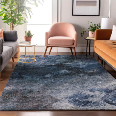 Premium Machine Washable Cerrito AMF590 Blue Rug