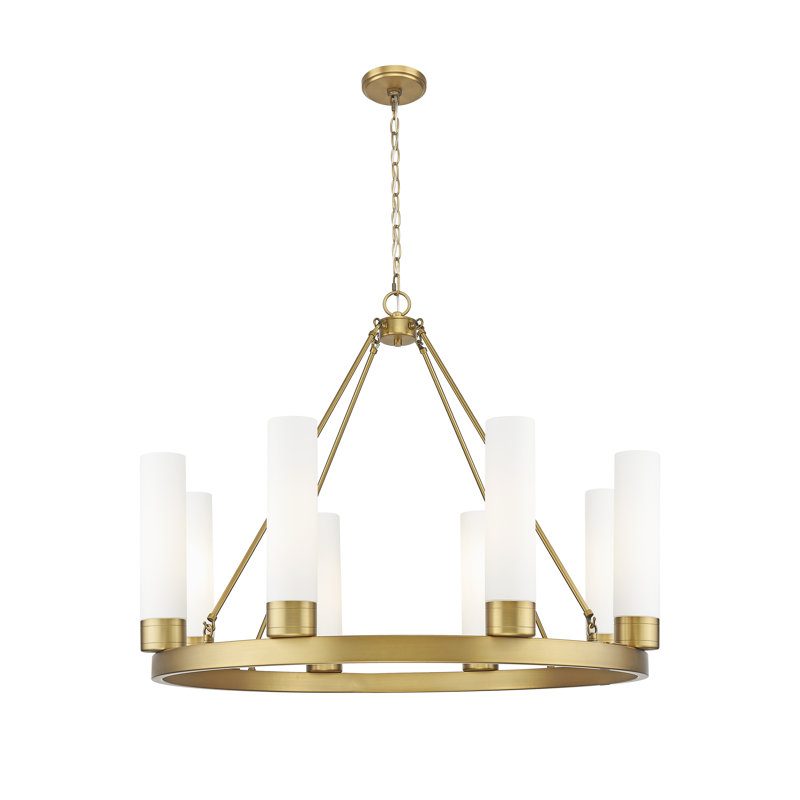 Jaiwan - Lustre 6 lumières avec abat-jour, Blanc, Laiton brossé