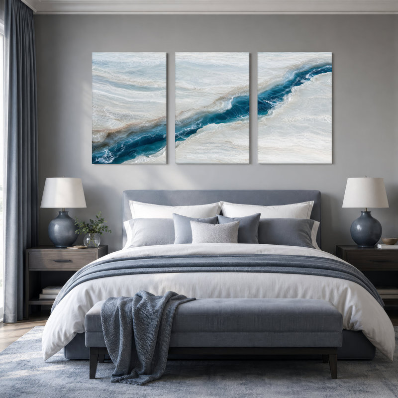 Ensemble de 3 toiles turquoise, H 30 po x l 20 po x 3 pièces