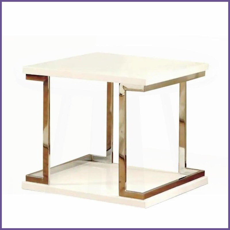 Table basse contemporaine blanche avec cadre chromé Laque ultrabrillante - tablette ouverte Assemblage facile