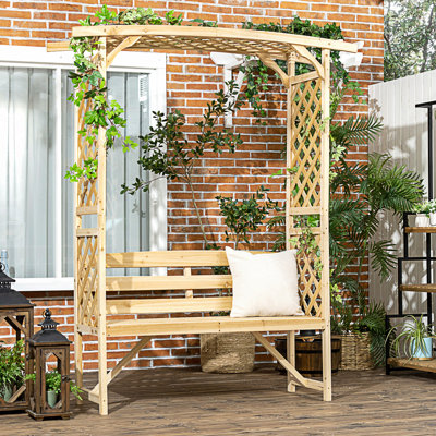 Banc de jardin Outsunny, arche avec pergola et 2 treillis