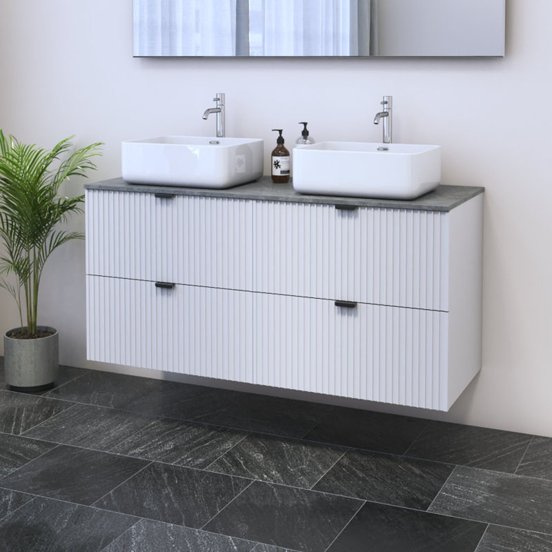 Ensemble de meuble-lavabo double 47,4 po avec plateau Lissia, Béton