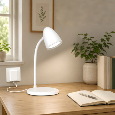 Small White LED Desk Light with 3 Dimmable Color Modes for Reading on Bedside Tables, Dorm Desks or Compact Bedrooms