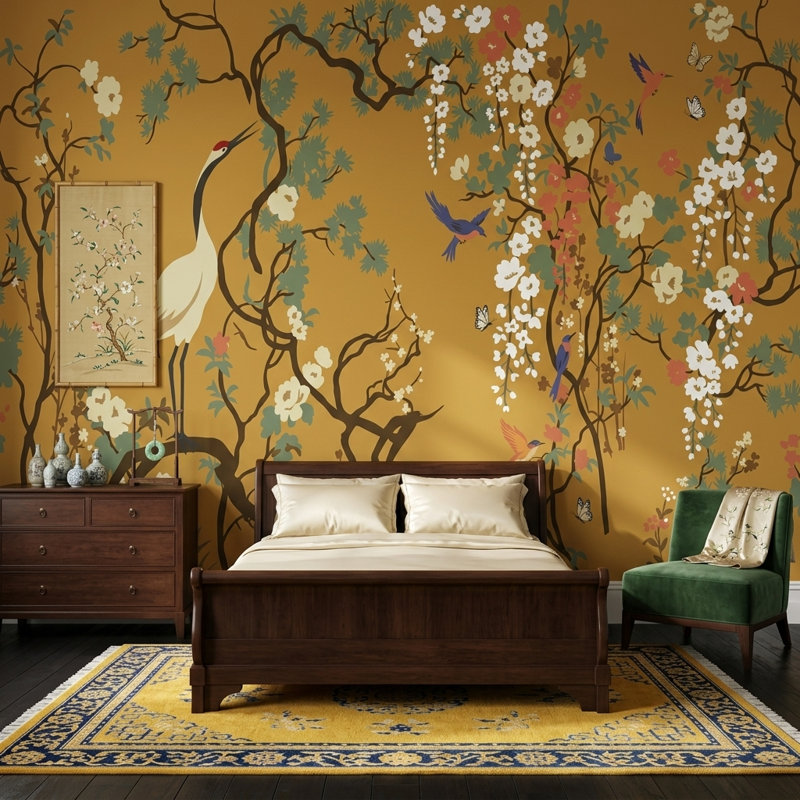 Papier peint Chinoiserie, Texturé non collé, 100 po x 96 po