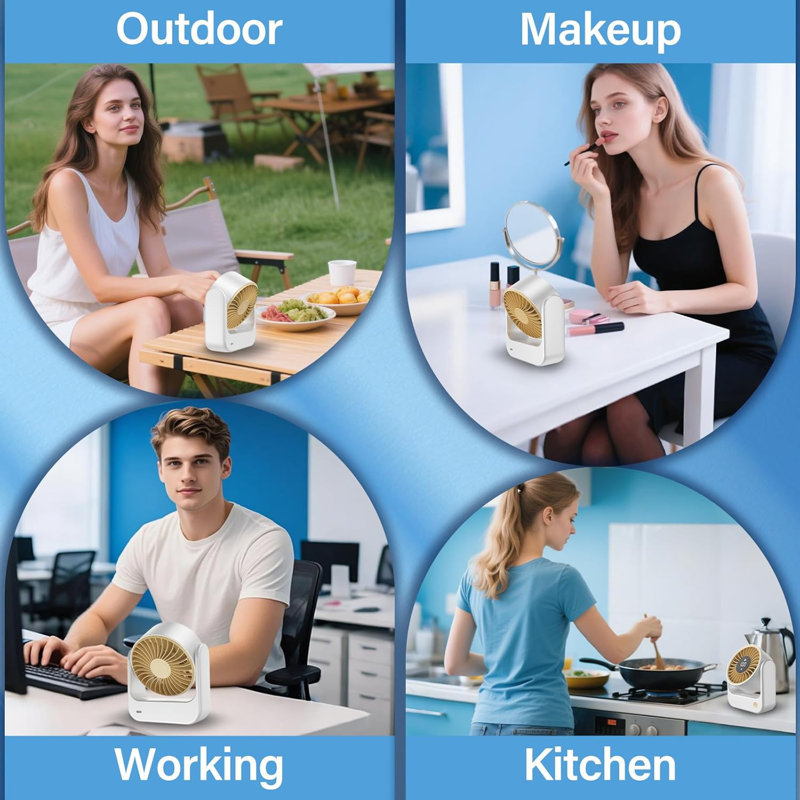 Desk Fan - Small Desk Fan With Digital Display, USB Rechargeable Fans, 360° Adjustment, 5 Speed Modes, Portable Desktop Table Cooling Fans For Home Office Makeup And Hot Flashes, Gifts For Men/Women