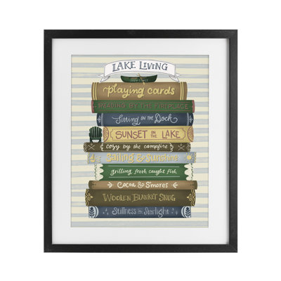 Lake Living, pile de livres, impression encadrée sous verre
