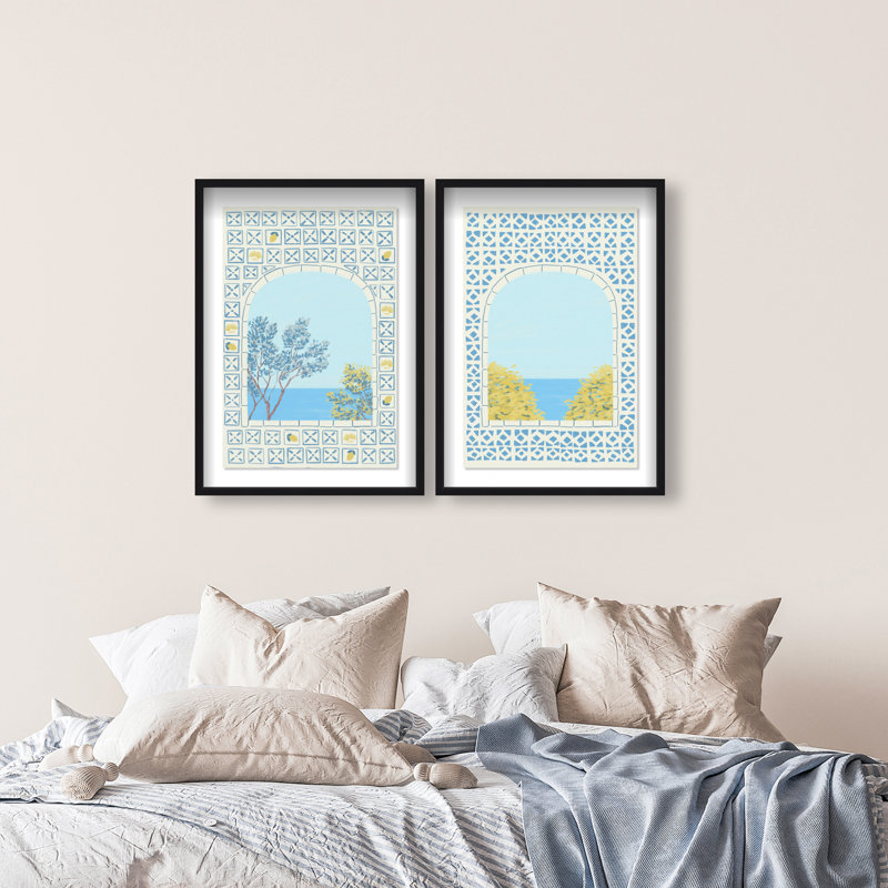 Mediterranean window set Shadowbox Nautical & Beach Print by Oliver Gal, Black Frame, 10 x 15, 51"H x 35"W, Black Shadowbox