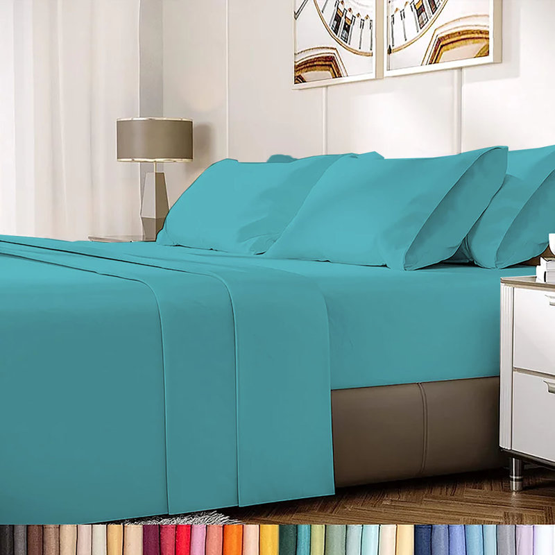 Ensemble de draps en rayonne de bambou 6 pièces , Ensemble de draps pour lit simple + un drap-housse, Bleu sarcelle