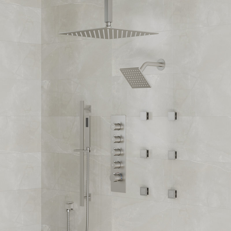 Ceiling Mount 16" High-Pressure Rainfall Shower Faucet, Dual Rainfall Shower Head System with Thermostatic Valve