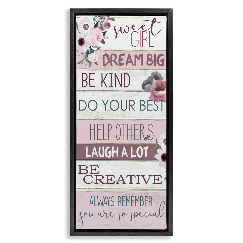 «Sweet Girl Inspirational Expressions», art mural encadré sur toile flottante par Kim Allen, Noir, H 25 po x l 11 po