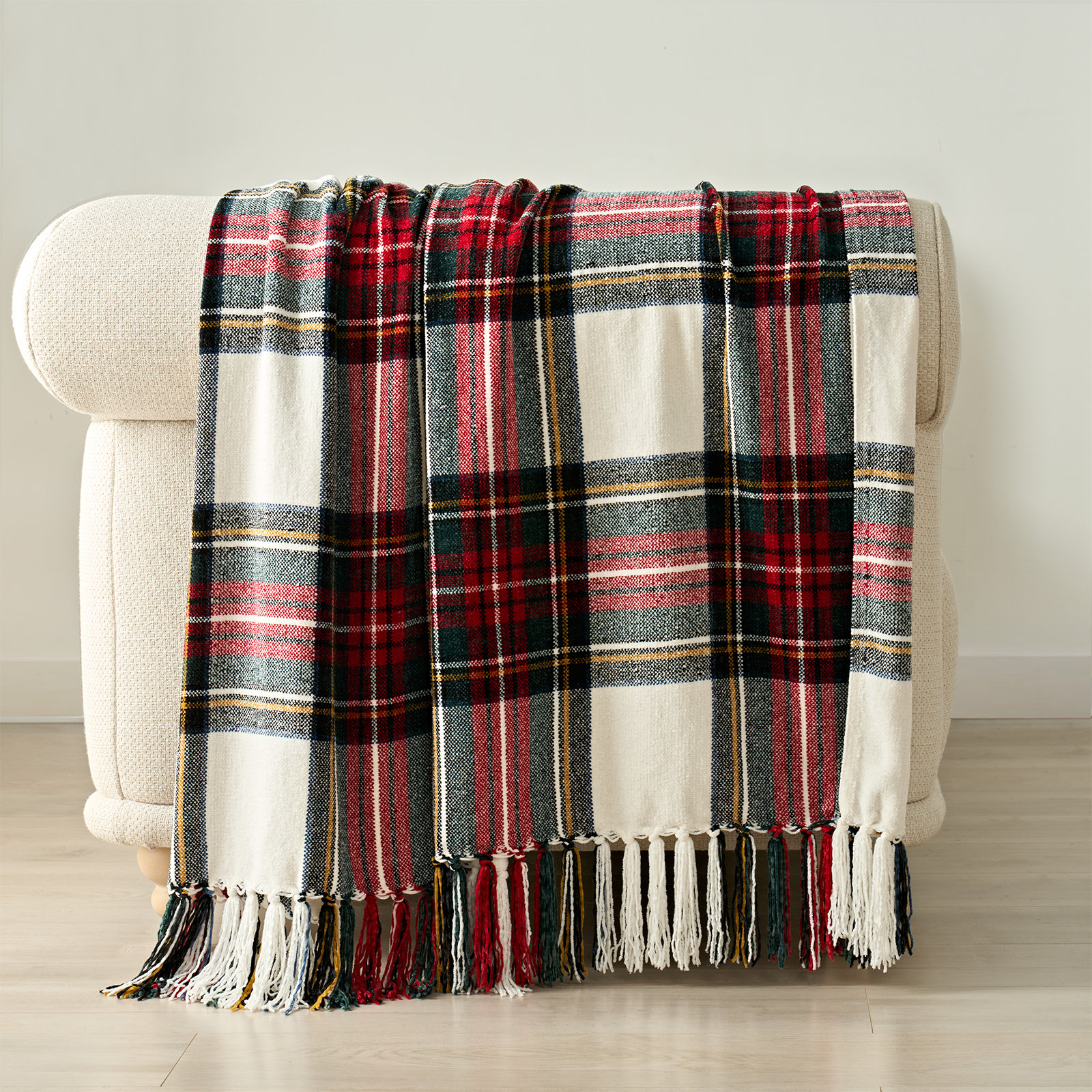 Chenille Throw Blanket, 60" L x 50" W, Christmas Plaid