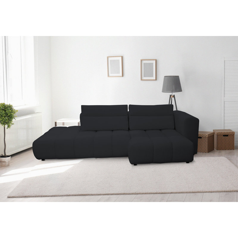 4 Seater Sofa & Chaise, Black, Right Hand Facing