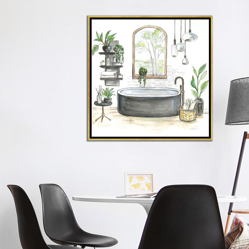Baignoire noire I, H 37 po x l 37 po x P 1,5 po, Toile encadrée d'or, Aucun mat