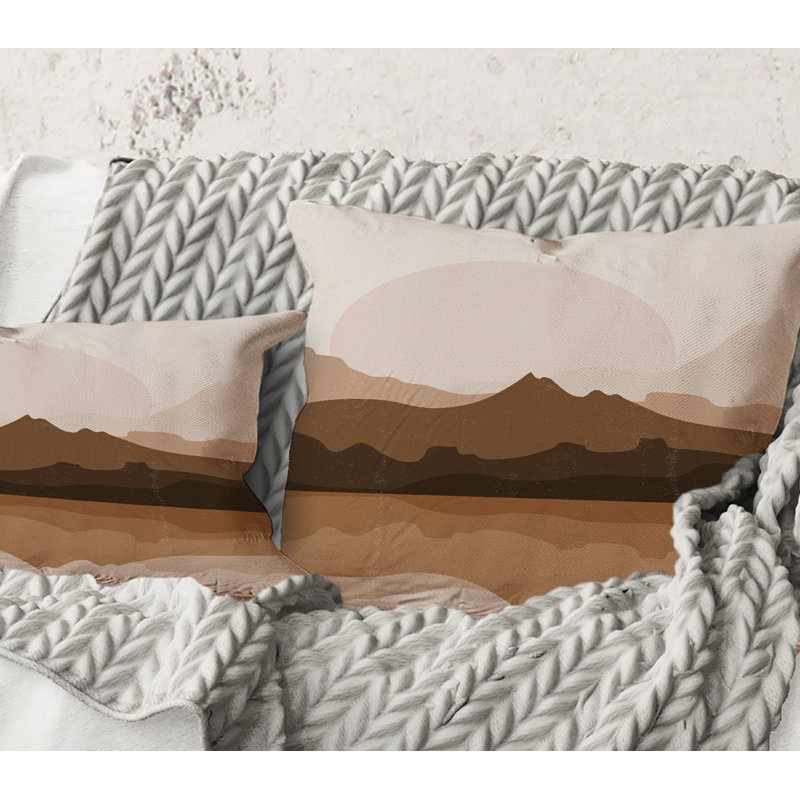 Carré, paysage minimaliste en terre cuite - coussin décoratif moderne, 18" x 18"