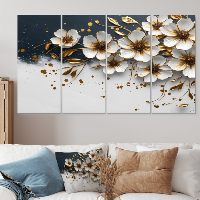 Ensemble de salon art mural blanc et bleu Meadow Charm II - Cornflowers, H 28 po x l 48 po