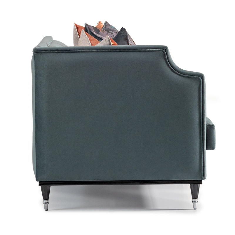 La Francaise 105'' Square Arm Sofa, Teal Blue Velvet