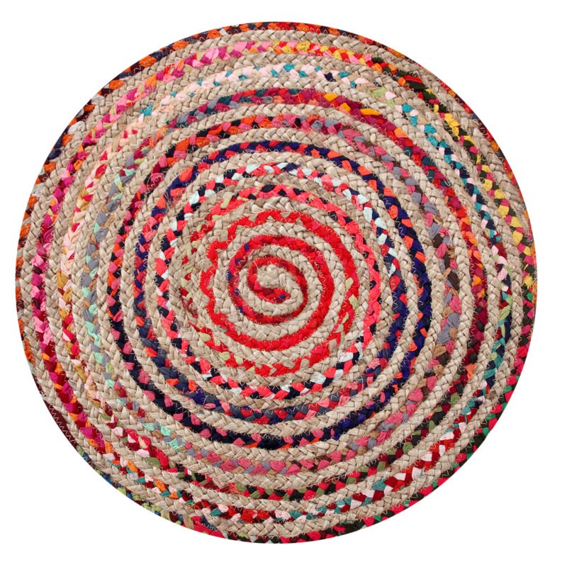 L'Oasis Striped Jute / Sisal Hand Woven Area Rug, Round 90cm