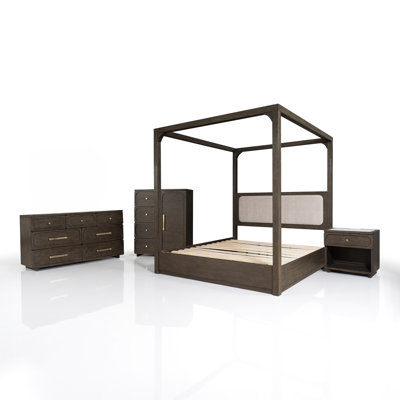 Ensemble de chambre à coucher Freda 4 pièces avec plateforme et baldaquin