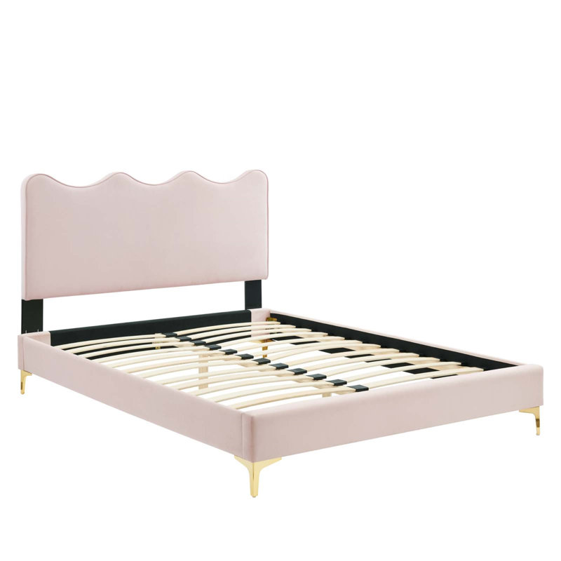 Modway Current Performance Velvet Platform Bed, Pink, Twin