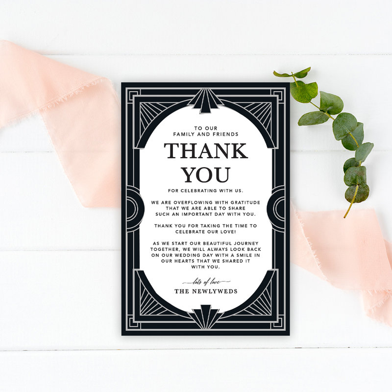 Art déco, cartes de remerciement pour lieu de réception, assiettes à dîner, famille, amis, paquet de 56