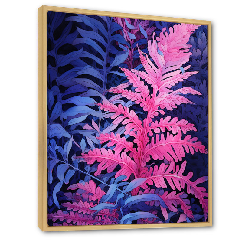 Fond de fougère rose bleue sur toile, H 20 po x l 12 po x P 1,5 po, Cadre naturel flottant