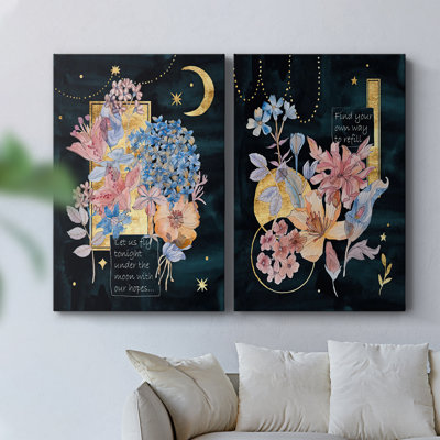 Fleurs au clair de lune I - Toile tendue avec châssis de qualité supérieure - Prêt à accrocher