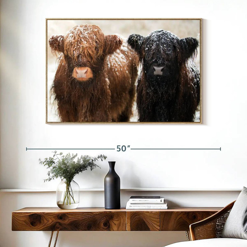 Poilu Highland Cows, Cadre flottant en bois naturel, 40 po x 27 po