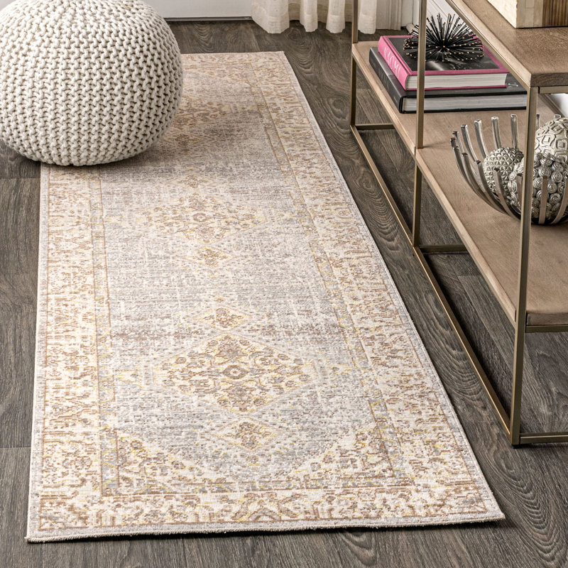 Mordecai Modern Tribal Medallion Gray/Ivory Rug, Runner 2'2" x 8'