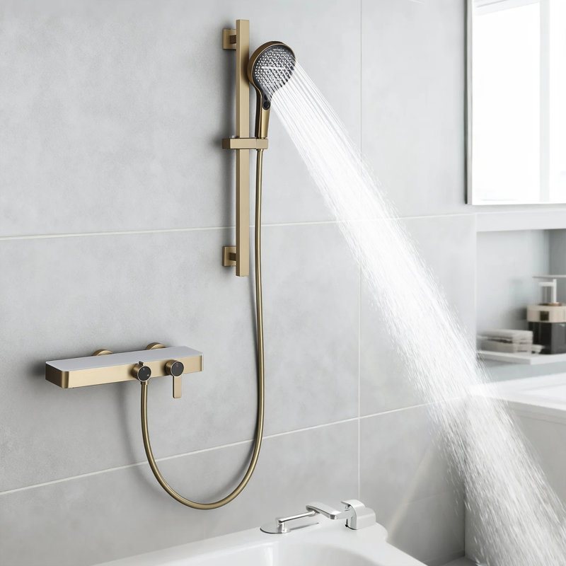 Système de douche complet à 2 fonctions avec barre coulissante 2,1 gal / min, Or brossé