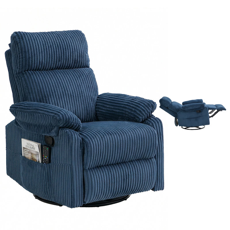 Fauteuil inclinable pivotant 1 pièce 29 po x 39 po x 39 po en velours côtelé avec pivot à 360 ° et design compact