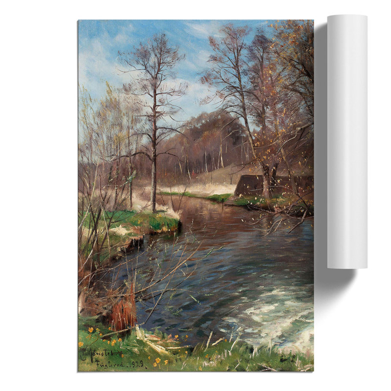 River Landscape by Peder Mork Monsted - No Frame Painting, 42cm H x 30cm W x 0.1cm D