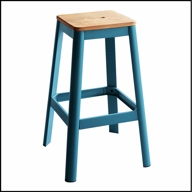 Tabouret de bar naturel et bleu sarcelle sans accoudoirs avec support pour plus de stabilité et de confort