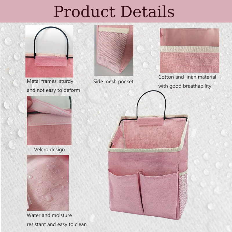 2 pièces, sac de rangement mural, sac de rangement mural avec poches, rangement mural pour salle de bain dans la chambre à coucher (rose)