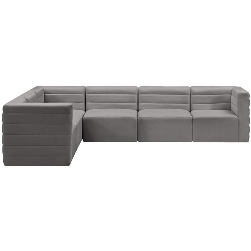 Enso Velvet L-Shaped Sectional Reversible, Grey Velvet