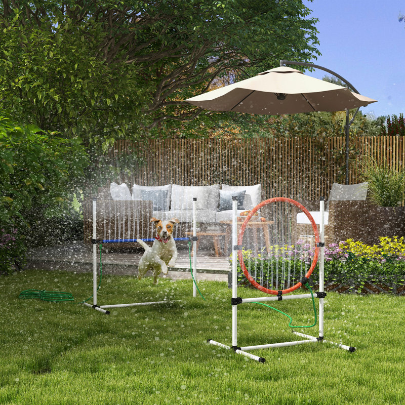 Ensemble de 3 ensembles de formation pour chien agilité - ensemble de saut à hauteur réglable et anneau de saut, dispositif de pulvérisation d'eau, sac de transport portable, sifflet pour faciliter l'installation du chien