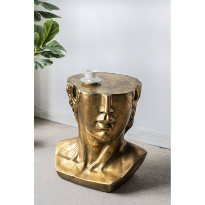 21X18X21" Magnesium Side Table With Classical Gold Bust Design