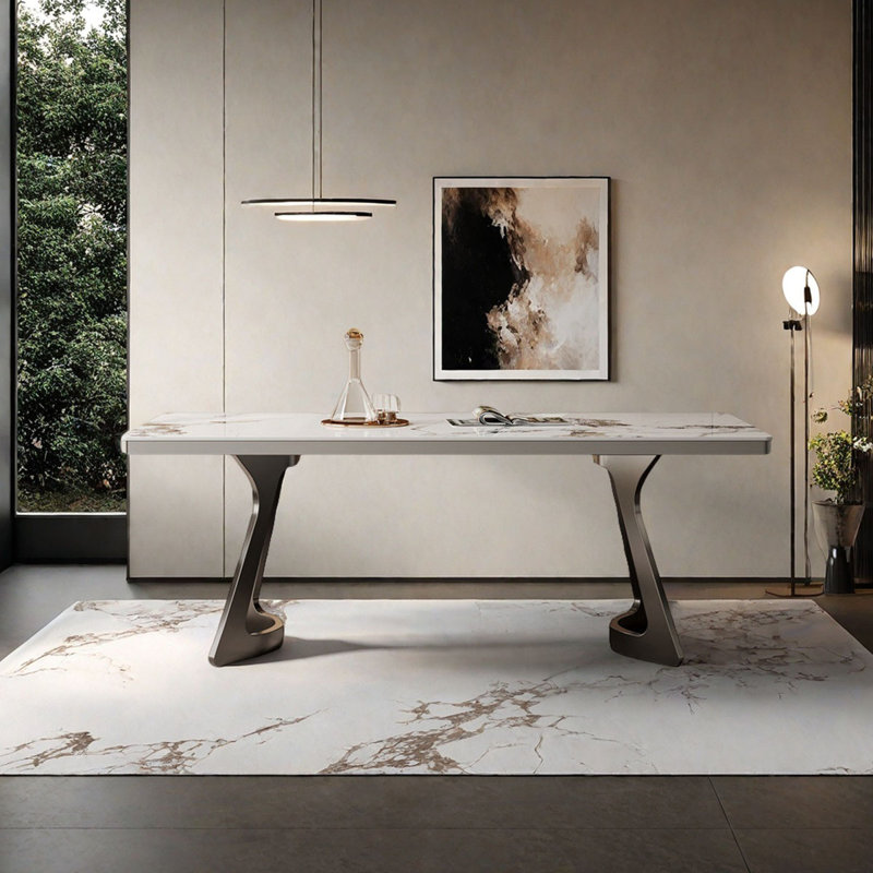 Table de salle à manger élégante en acier inoxydable, H 29,5 po x L 70,9 po x l 35,4 po