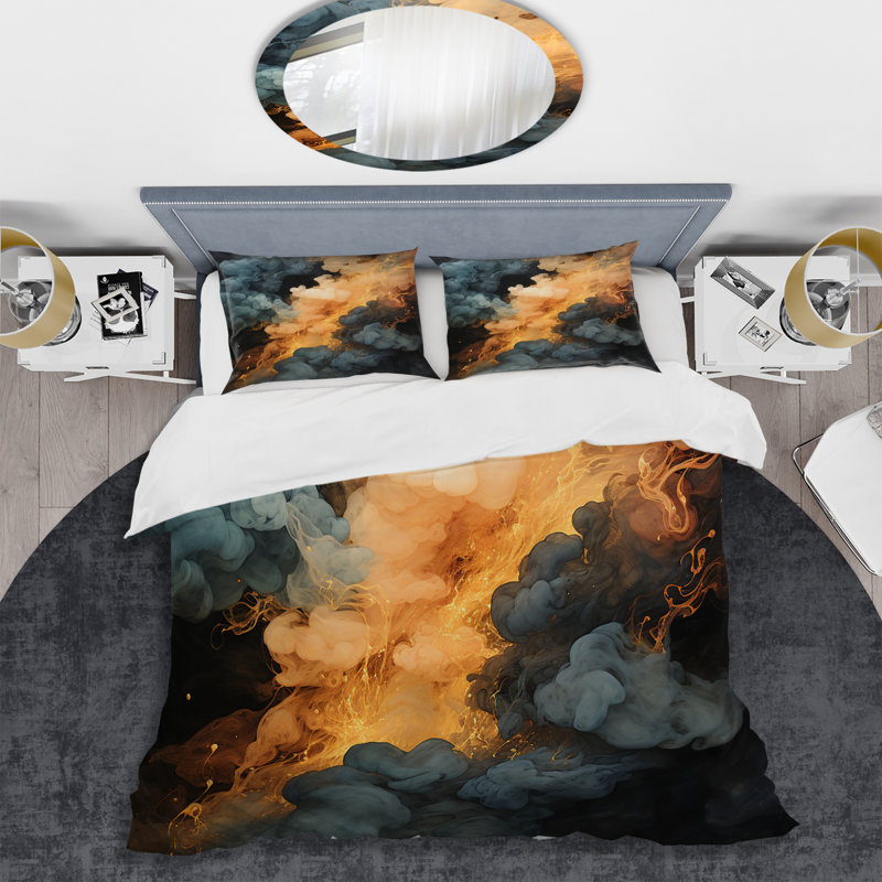 Ensemble de housse de couette abstrait gris et orange, Housse de couette pour très grand lit
