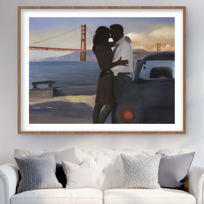 A Loving Couple in San Francisco - Blue Woman Framed Print