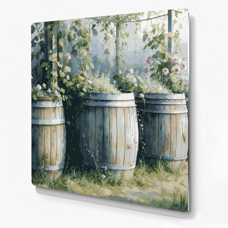 «Farm Rain Barrel», art mural en métal gris, H 16 po x l 16 po