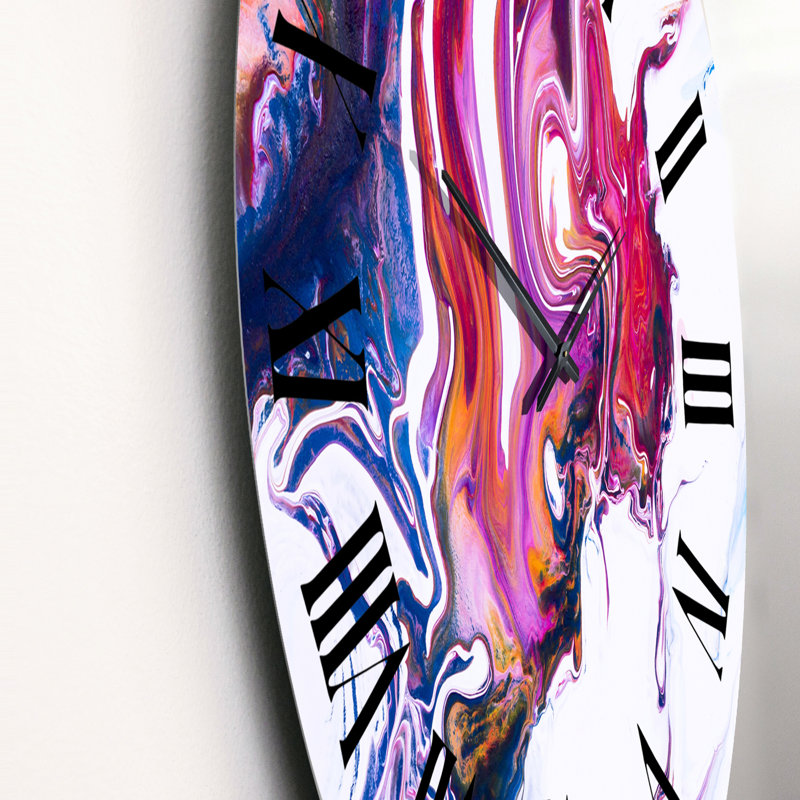 Pink And Blue Liquid Art Universe On White - Modern Wall Clock, Medium