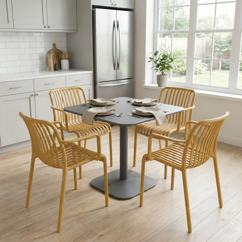 4 -Person Steel Dining Set, Grey, Yellow