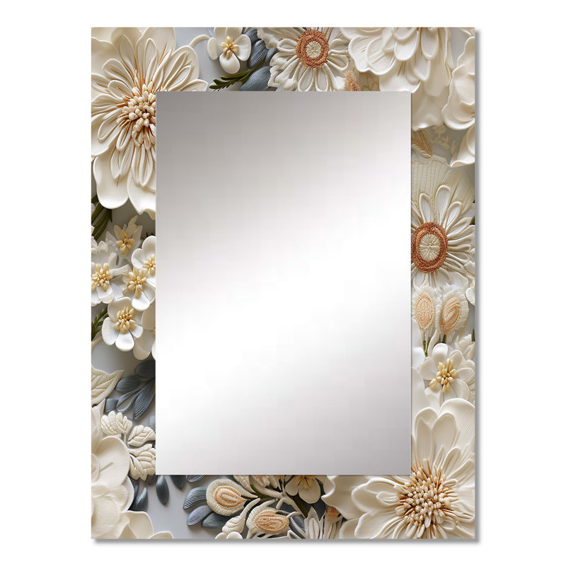 Yunfei - voile de dentelle florale rétro blanc - décor de miroir mural floral unique, 32 po x 24 po