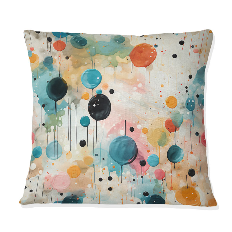 Multicolore Dance Polka Dots Motif III - Coussin décoratif à pois, 18 po x 18 po