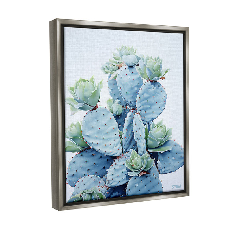 "Blooming Succulents And Cactus" par RB sur toile, Cadre flottant gris lustré, H 21 po x l 17 po