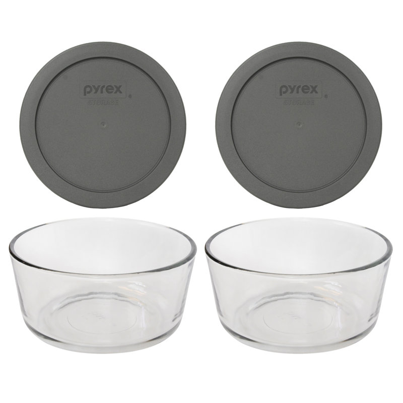 Pyrex (2) bols en verre 4 tasses et (2) couvercles en PC, Gris flaques d'eau