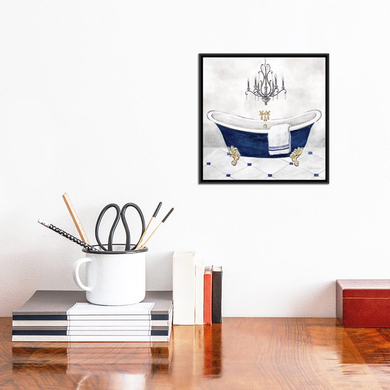Bleu marine bain II, H 18 po x l 18 po, Toile avec cadre photo, Noir